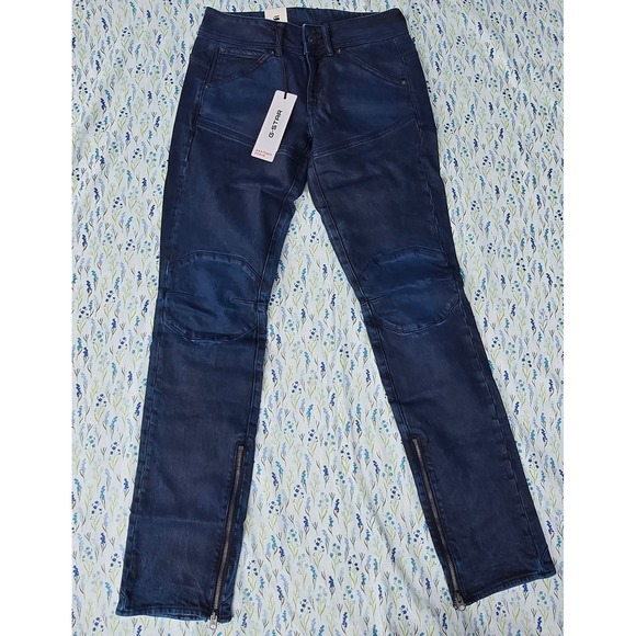 G Star RAW MOTO 3D SLIM WMN Jeans Faded Cerulean Skin Size 27x30 Zippers - Picture 5 of 11